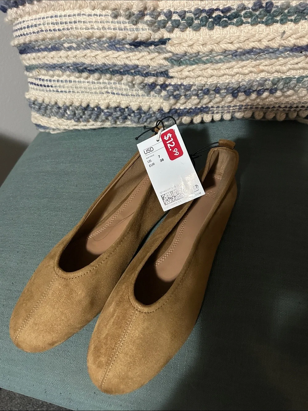 H&M Suede Slip-On Flats in Tan